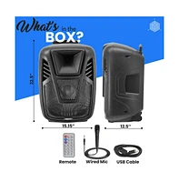 Pyle 15" Portable Wireless Bluetooth Pa Speaker System with Led Light, Remote & Microphone