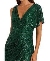 Mac Duggal Women's Sequined Asymmetrical Draped Trumpet Gown