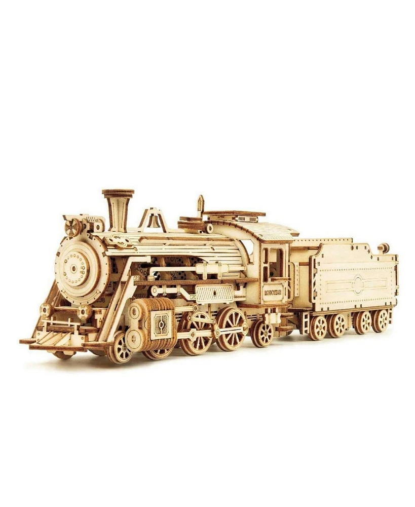 Robotime 3D Wooden Puzzle , Mechanical Train Model Vehicle Building, Beige, 12"2.64"3.23"