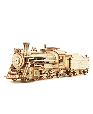 Robotime 3D Wooden Puzzle , Mechanical Train Model Vehicle Building, Beige, 12"2.64"3.23"