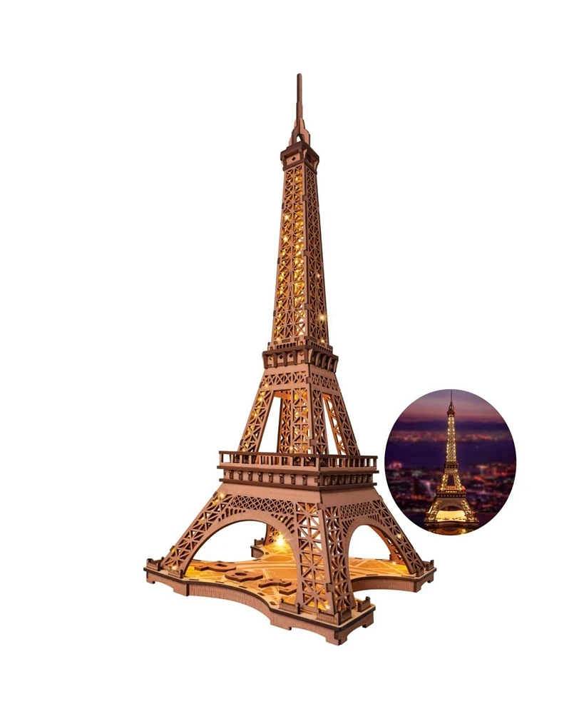 Robotime Eiffel Tower 3D Wooden Puzzle,Craft Kits Architecture Construction Model for Teens Adult, Brown, 20.6"13.7"13.7"