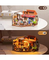 Robotime 1:20 Scale Bookstore Diy Miniature Doll House 3D Wooden Puzzles Building Kit, 9.8"6.6"7"