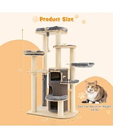 Gymax Wooden Cat Tree Multi-Level Kitten Tower w/ Condo Perches Scratching Posts