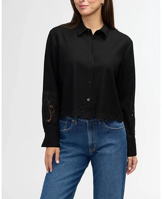 Ellen Tracy Women s Cropped Shirt with Embroidery