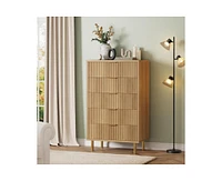 gaomon Natural Dresser, Modern 5 Drawer Dresser for Bedroom with Gold Handle and Large Drawer