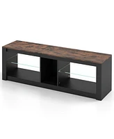 Gymax Tv Stand w/ Led Light for TVs up to 65 inch w/ Adjustable Tempered Glass Shelves