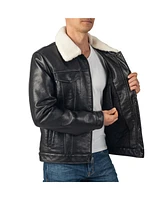 Alpine Swiss Aaron Mens Fitted Trucker Jacket Sherpa Collar Faux Leather Casual Coat