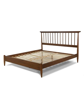 Slickblue Hardwood Mid-Century Platform Bed Frame with Headboard for Stylish Bedroom Decor