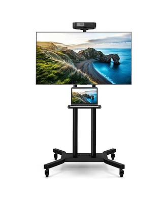 Gymax Mobile Tv Stand for 32-70 inch Flat or Curved TVs up to 110 lbs w/Av Shelf