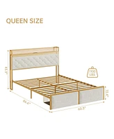 gaomon Bed Frame with Headboard and 2 Drawers, Metal Platform with Usb Ports and Outlets