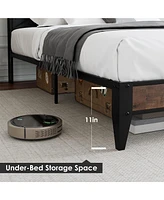 gaomon Bed Frame, Upholstered Headboard with Charging Station and Storage Shelf