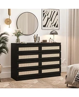 gaomon 8 Drawer Modern Rattan Dresser Chest