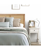 LuxenHome Natural Finish Rubberwood with Rattan Panels Headboard
