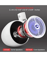 Pyle 8'' Marine Bluetooth Wakeboard Speaker System with Led Lights, 300W, White