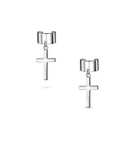 Bling Jewelry Unisex Sterling Silver Ear Cuff Cartilage Cross Earrings for Men