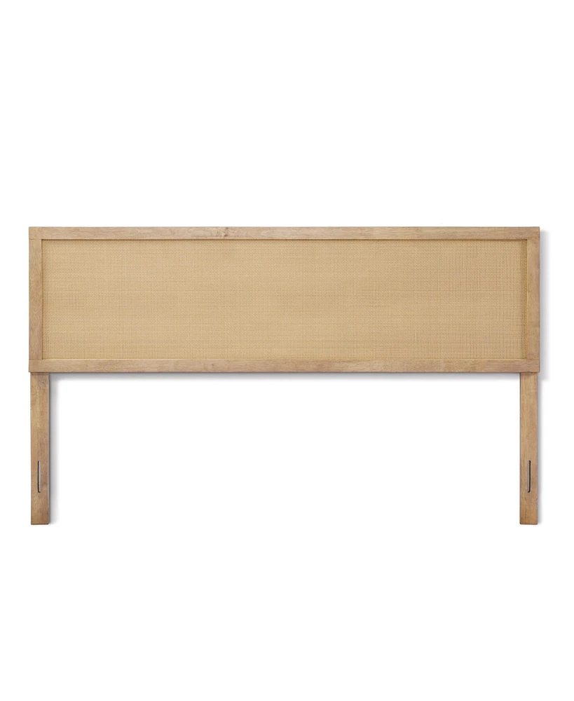 LuxenHome Natural Finish Rubberwood with Rattan Panel Headboard