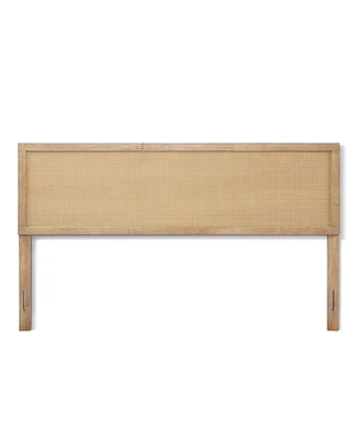 LuxenHome Natural Finish Rubberwood with Rattan Panel Headboard