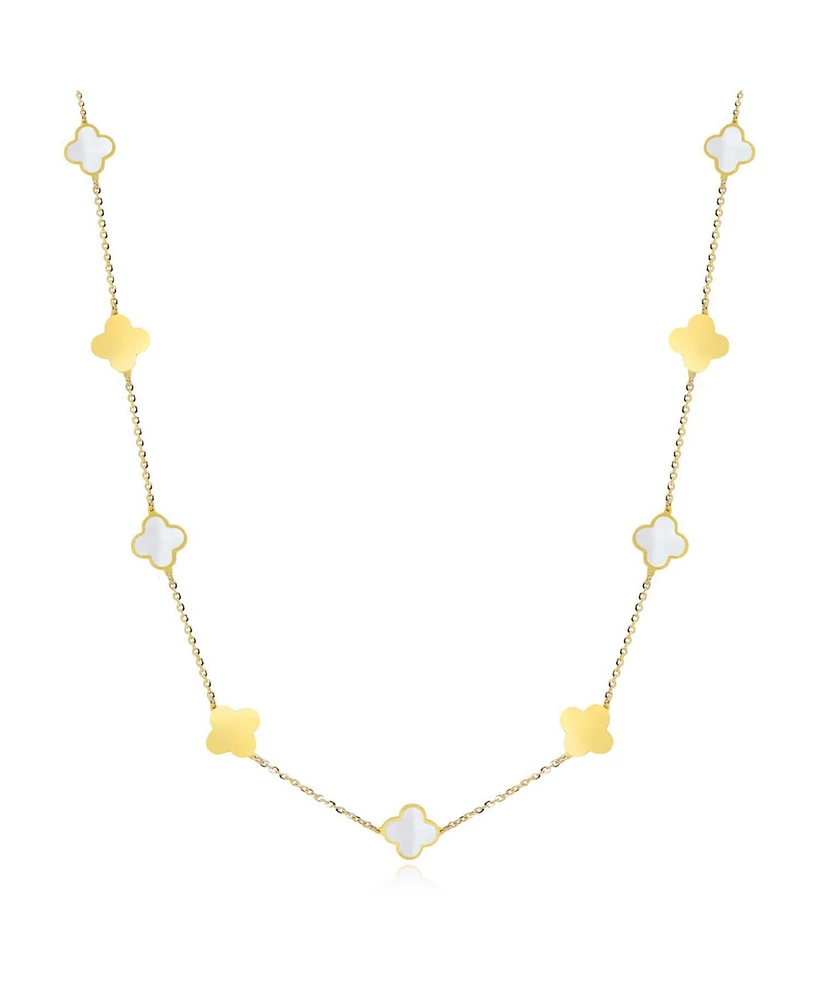 The Lovery Mini Mother of Pearl and Gold Clover Necklace 14K Gold