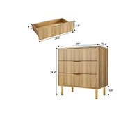 gaomon Modern 3 Drawer Dresser for Bedroom with Gold Handle and Large Drawer, Wood Double Chest of Drawers and Storage Organizer for Living Room