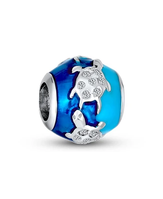 Bling Jewelry Tropical Ocean Blue Sea Turtle Charm Bead Sterling Silver for European Bracelet