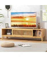 Gymax Tv Stand for TVs up to 65 Inches w/ Sliding Slatted Doors 5 Cable Holes