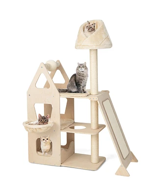 Gymax 52'' Tall Cat Tree w/ Scratching Post Ball & Board Plush Condo Padded Perch