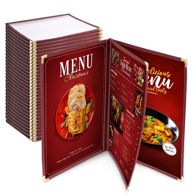 WeChef 60 Pack Menu Covers 8.5x11" 6 Views Book Style Cafe Restaurant Burgundy