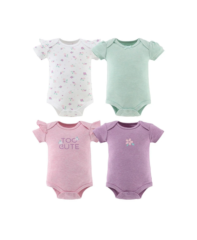 The Peanutshell Baby Girls Short Sleeve Cotton Bodysuits Girls, Cherry Blossom