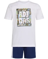 adidas Toddler & Little Boys Short-Sleeve Graphic T-Shirt 3-Stripe Shorts, 2 Piece Set