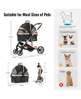 EchoSmile 4 in 1 Pet Stroller, Folding Lightweight Cat & Dog Stroller with Detachable Carrier, No-Zip 180° Reversible Canopy, All Terrain 4-Wheel