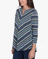 Ruby Rd. Petite Pebble Stripe Knit Three Quarter Sleeve Top