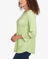 Ruby Rd. Petite Solid Stretch Jersey Three Quarter Sleeve Top