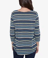 Ruby Rd. Petite Pebble Stripe Knit Three Quarter Sleeve Top