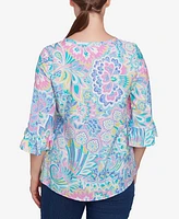 Ruby Rd. Petite Utopian Floral Silky Button Front Top