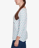 Ruby Rd. Petite Bicycle Bloom Polka Dot Three Quarter Sleeve T-Shirt