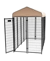 Lucky Dog Stay Series 4 x 8 x 6 Foot Roofed Steel Frame Villa Dog Kennel, Khaki