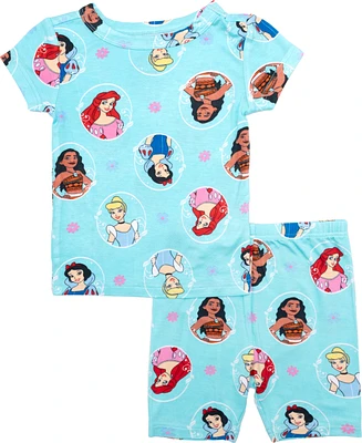 Disney Princess Toddler Girls Short Sleeve and Short Biker Shorts, 2-Piece Pajama Set