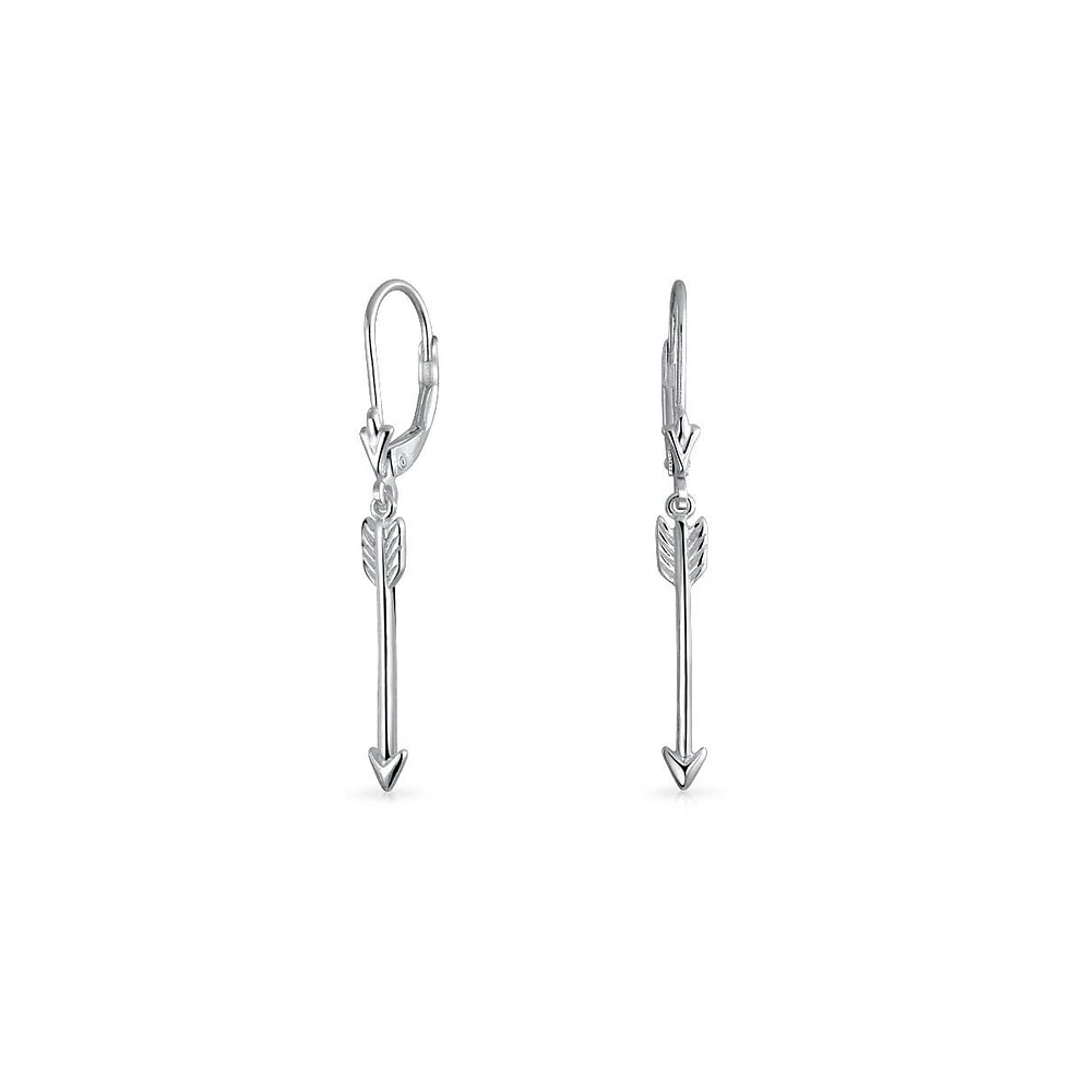 Bling Jewelry Minimalist Romantic Cupid Arrow Dangle Earrings Leverback Sterling Silver