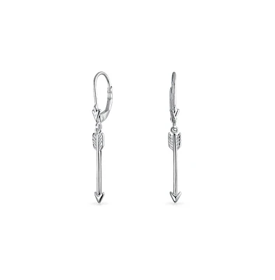 Bling Jewelry Minimalist Romantic Cupid Arrow Dangle Earrings Leverback Sterling Silver