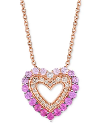 Le Vian Pink Sapphire Ombre (7/8 ct. t.w.), White Sapphire (1/20 ct. t.w.) & Nude Diamond (1/5 ct. t.w.) Heart 20" Pendant Necklace in 14k Rose Gold