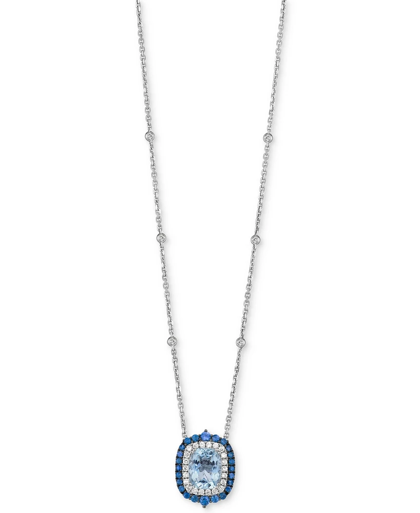 Le Vian Aquamarine (2-1/2 ct. t.w.), Sapphire (5/8 ct. t.w.) & Vanilla Diamond (3/8 ct. t.w.) Pendant 19" Necklace in Platinum