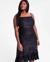 Bar Iii Trendy Plus Sleeveless Ruffle-Hem Lace Dress, Exclusively at Macy's