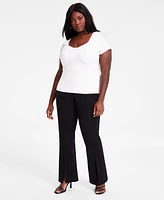 Bar Iii Trendy Plus Sweetheart-Neck Short-Sleeve Top, Exclusively at Macy's