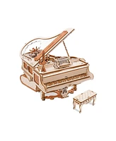 Robotime 3D Wooden Puzzle Magic Piano Mechanical Music Box, Beige, 6.7"5.5"5