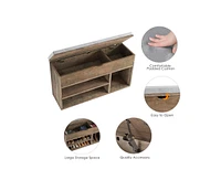gaomon Shoe Storage Bench with Cushion, Entryway Bench with Lift-Top Storage Box and 2 Tiers Open Shoe Rack, Wooden Shoe Bench for Entryway