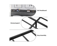gaomon King Size Bed Frame with Charging Station and 2 Storage Drawer, Upholstered Platform Bed with Headboard, Usb Port & Outlets
