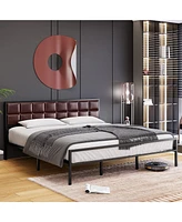 gaomon Platform Bed Frame with Faux Leather Headboard Metal Slat Support Bed Frame