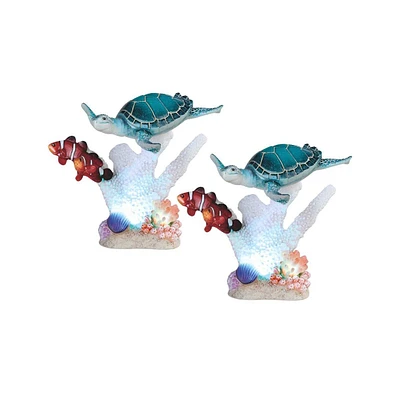 Fc Design "2-pc Set" 7.5"W Sea Turtle with Clownfish on Coral with Led Figurine Statue Ornament Home Room Office Decor and Perfect Ideas for Housewarm