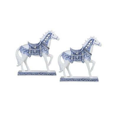 Fc Design "2-pc Set" 8.75"H Blue and White Mustang Horse Figurine Statue Ornament Home Room Office Decor and Perfect Ideas for Housewarming, Holidays