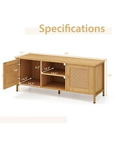 Gymax Boho Tv Stand for Tv up to 55'' w/ Faux Rattan Door Side Cabinet & Open Shelf